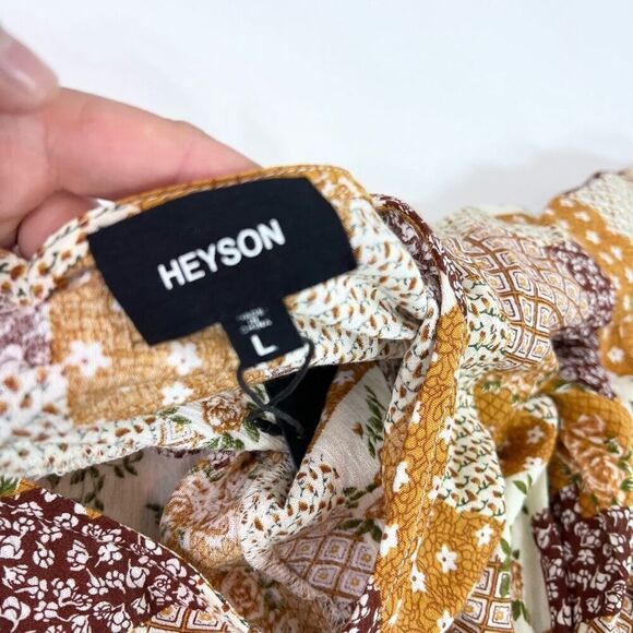 Heyson Blouse Womens Large Multicolor Rayon Floral Printed Cropped Smocked new - Picture 6 of 9